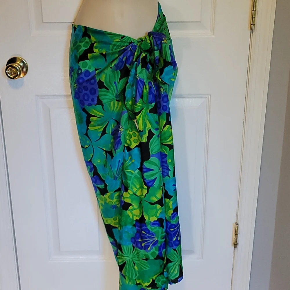 Vibrant Silk  green floral wrap, scarf, coverup wrap